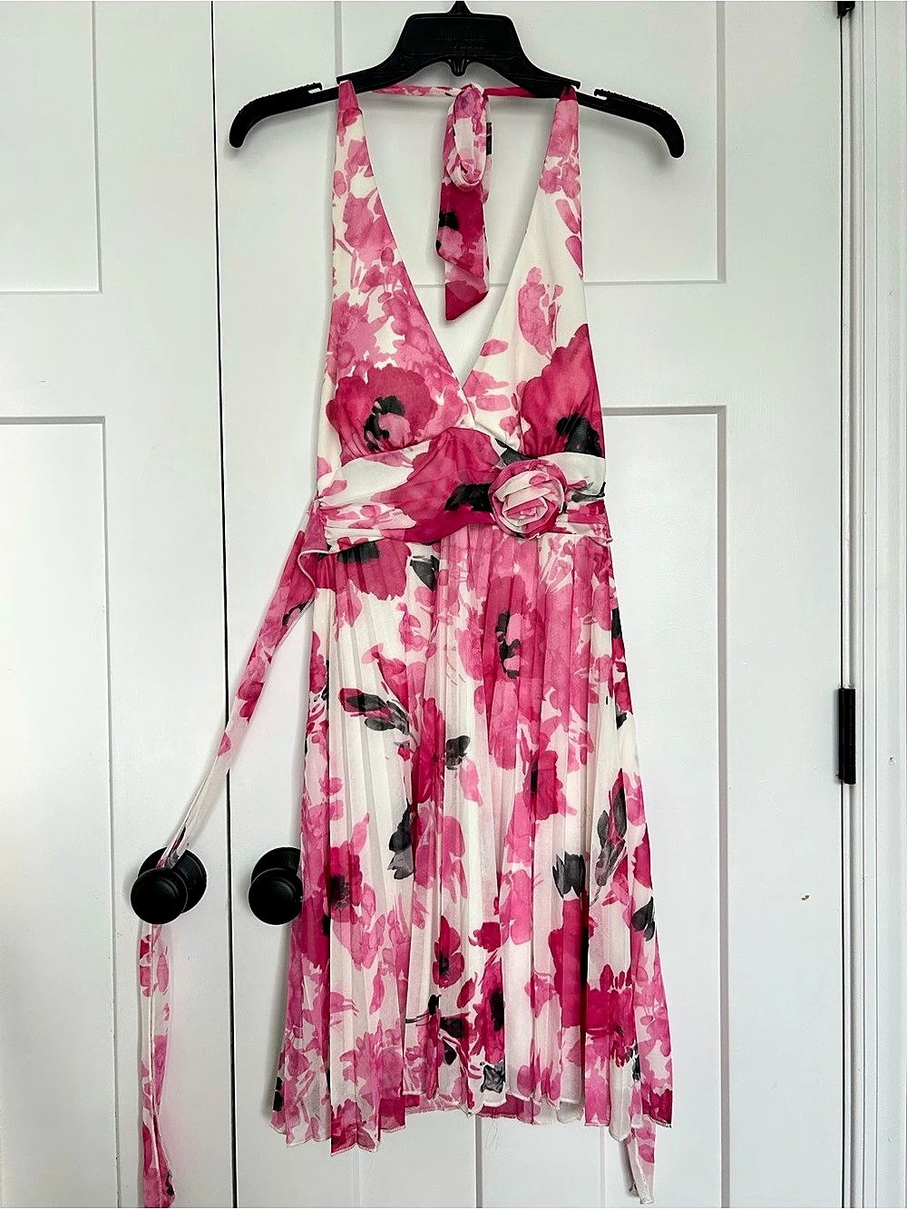 Floral Midi Dress in Pink & White